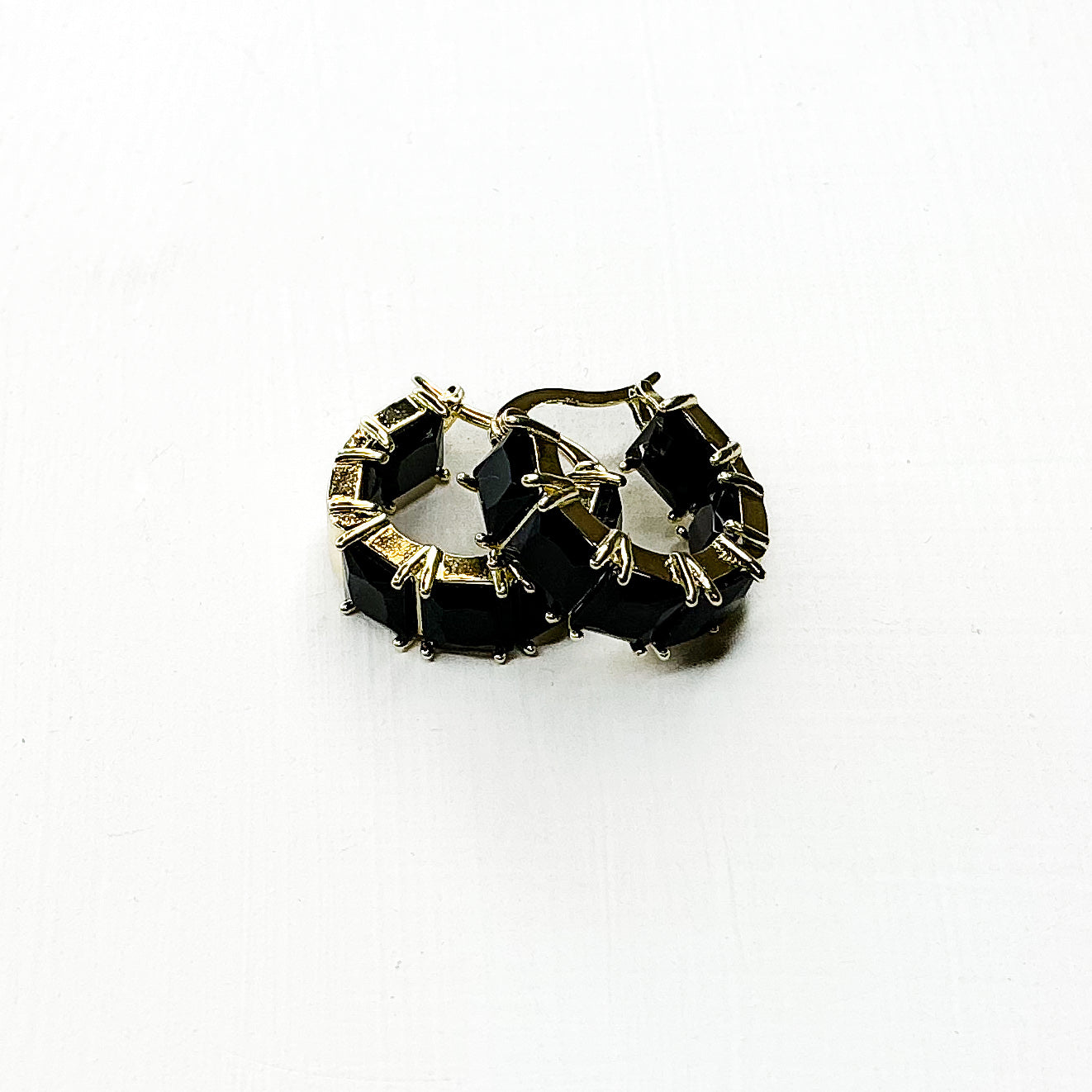 Black Studded Gold Hoops