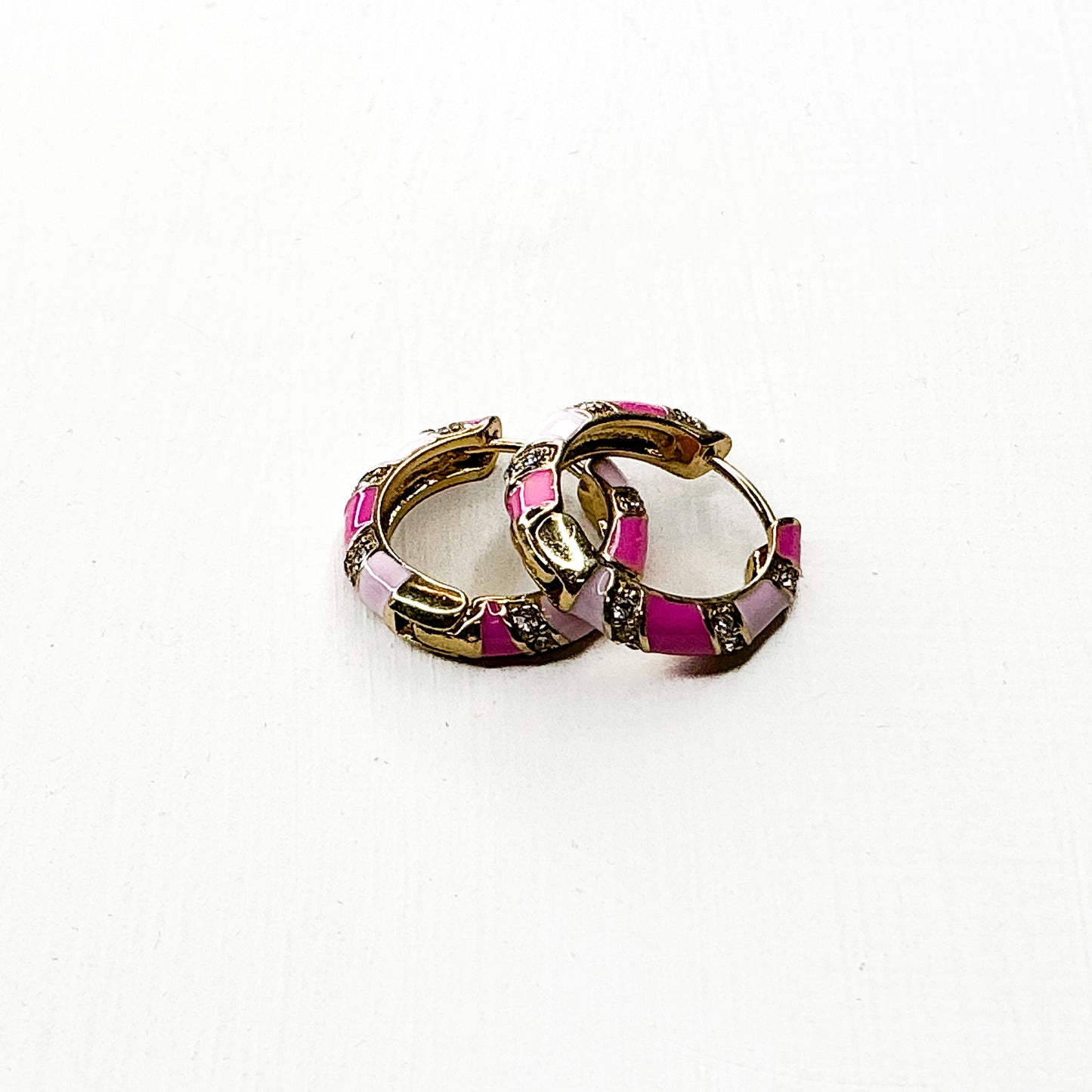 Pink Striped Gold Hoops