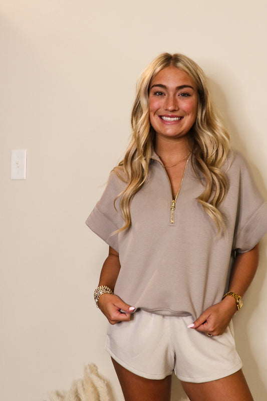 Modal Zip Up Top in Ash Mocha