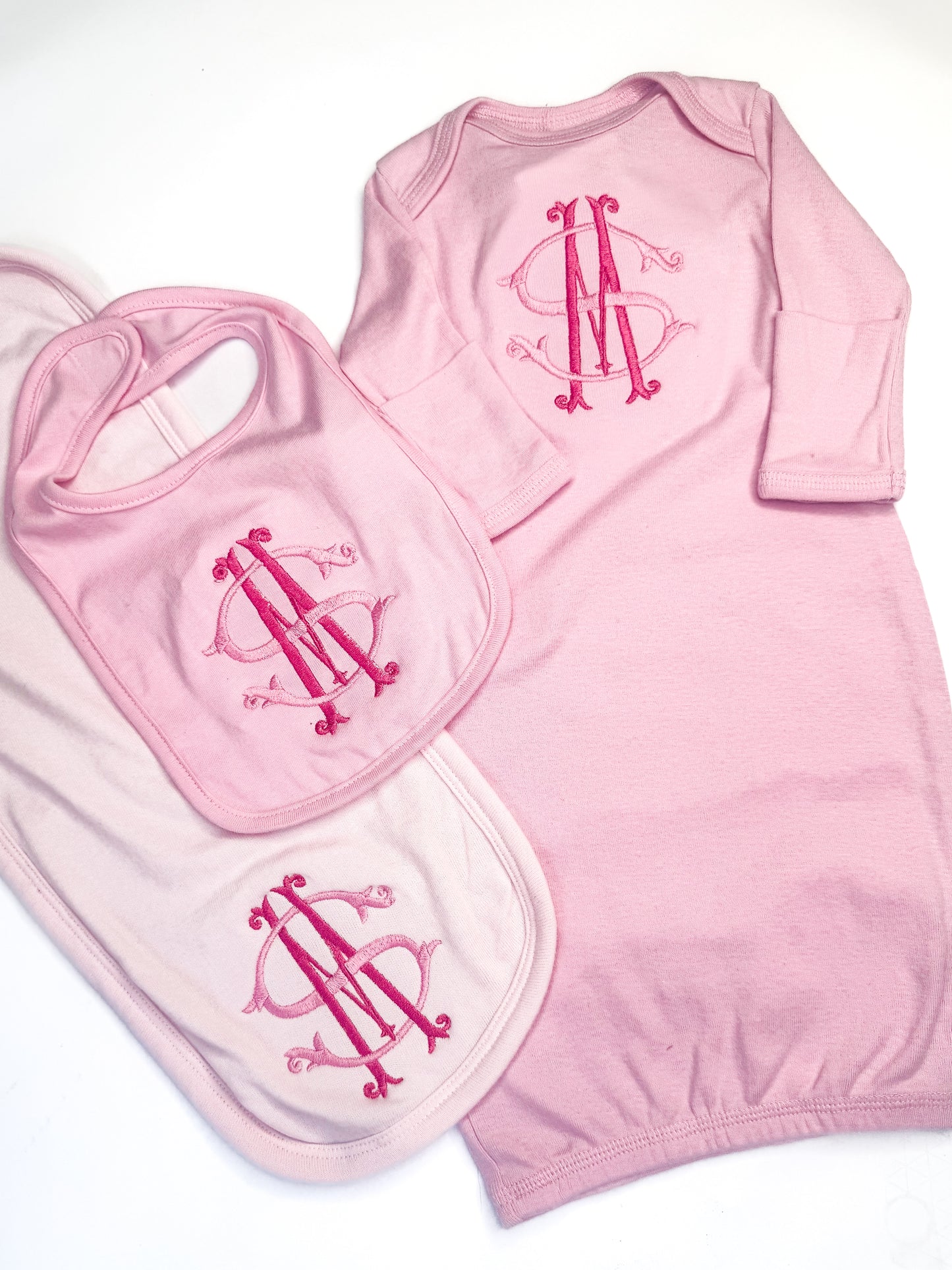 Monogrammed Pink Layette 3 Piece Set
