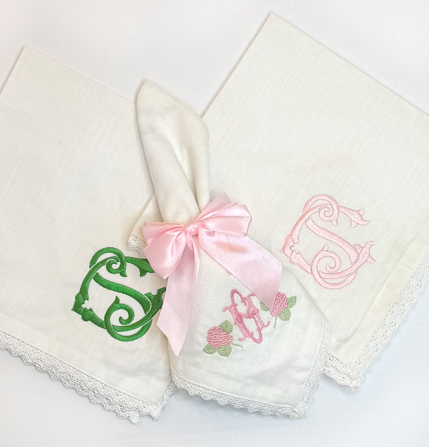 Monogrammed Linen Crochet Trim Napkins | Set of 2