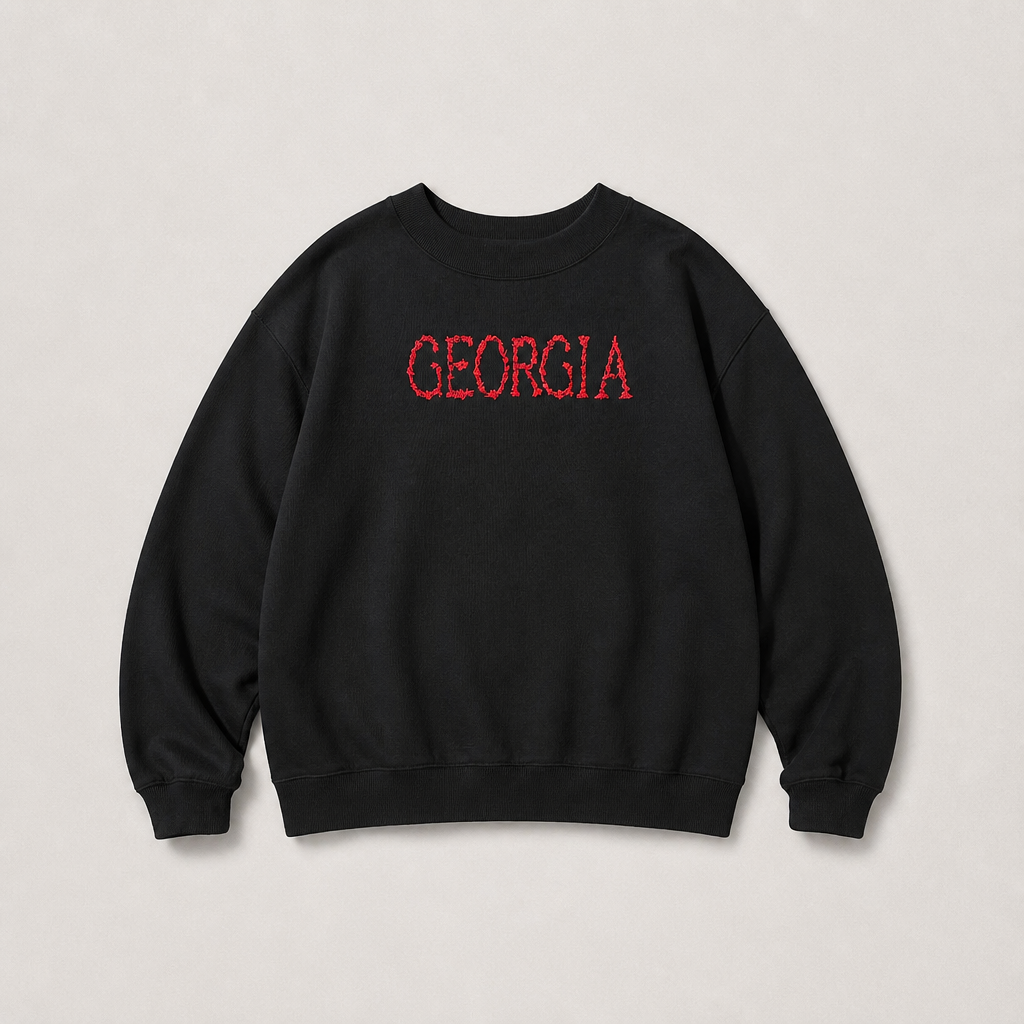 Red Floral Georgia Embroidered Black Mock Neck Sweatshirt