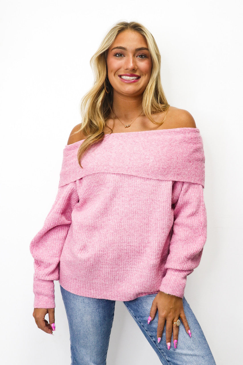 Pink Wonderland Off the Shoulder Sweater