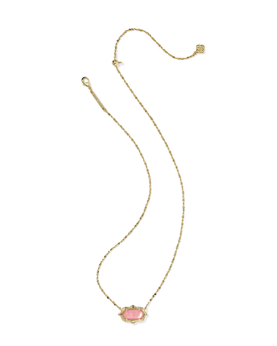 Kendra Scott Elisa Scallop Frame Gold Pendant Necklace in Light Pink
