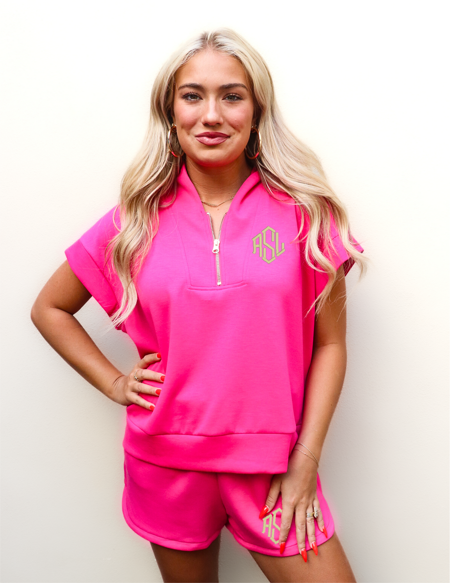 Monogram Quarter Zip and Shorts Scuba Set