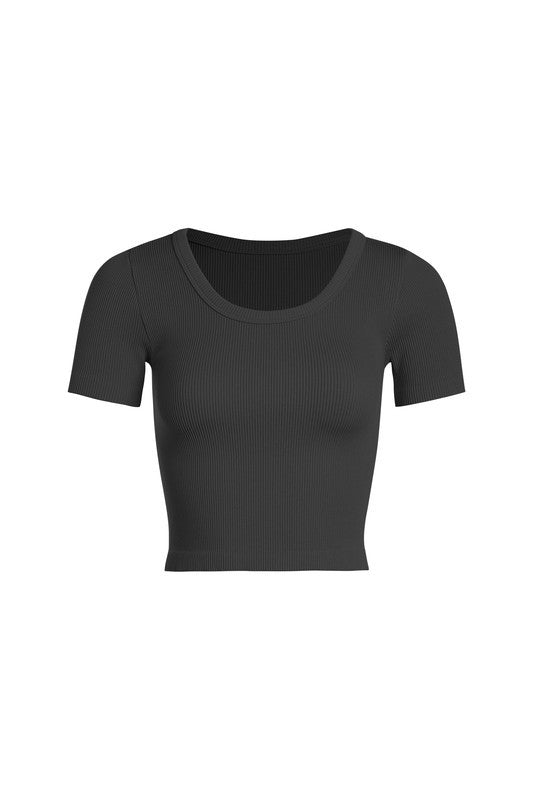 The Jacey Baby Tee Ribbed Top in Black | One Size