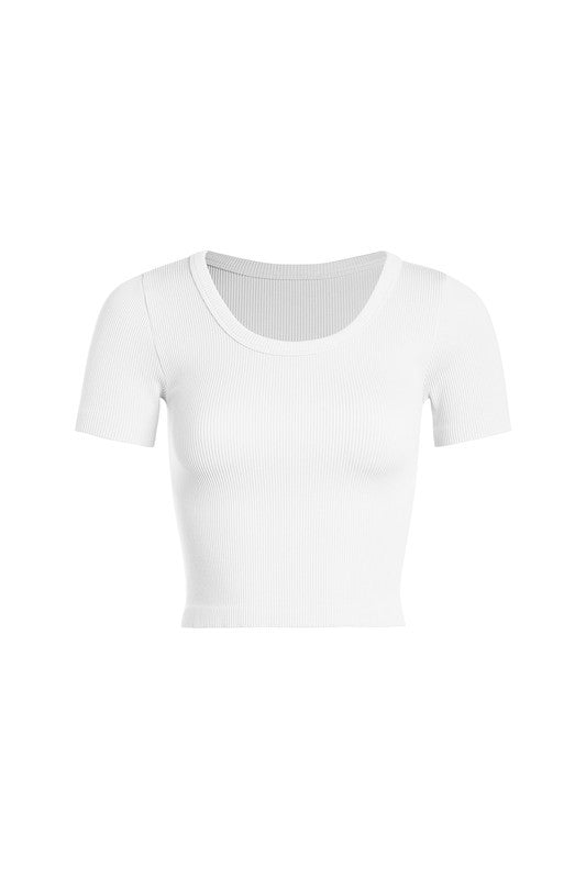 The Jacey Baby Tee Ribbed Top in White | One Size
