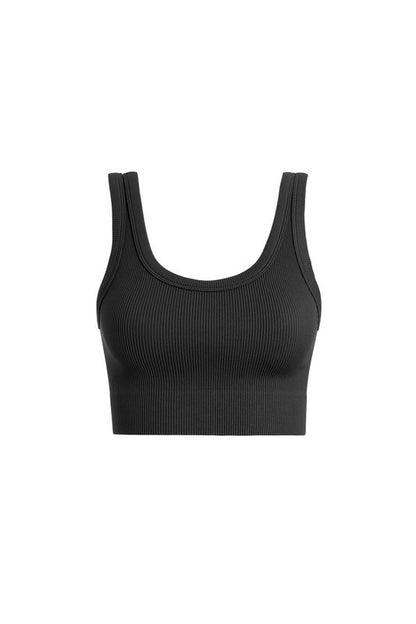 The Jacey Crop Ribbed Tank Top in Black | One Size