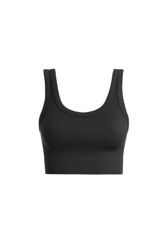 The Jacey Crop Ribbed Tank Top in Black | One Size