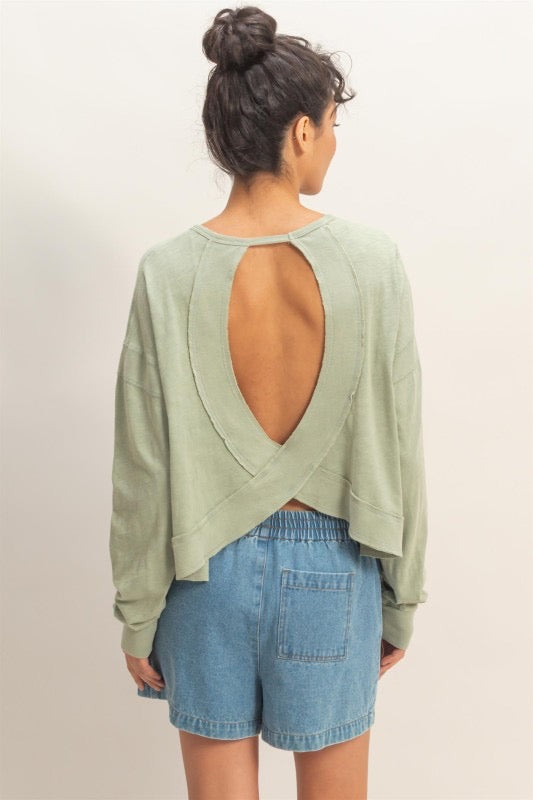 Casual Open Back Tee in Sage
