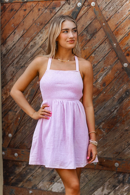 Purple Mini Smocked Dress