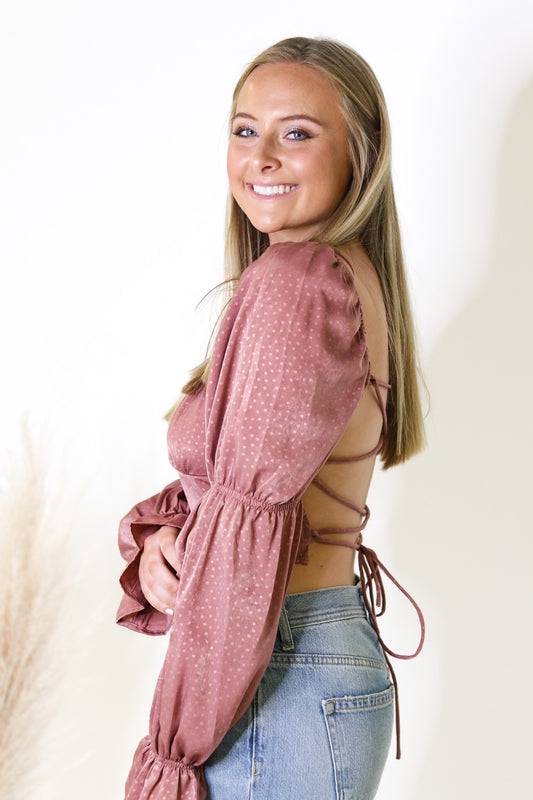 Mauve Polka Dot Balloon Sleeve Top