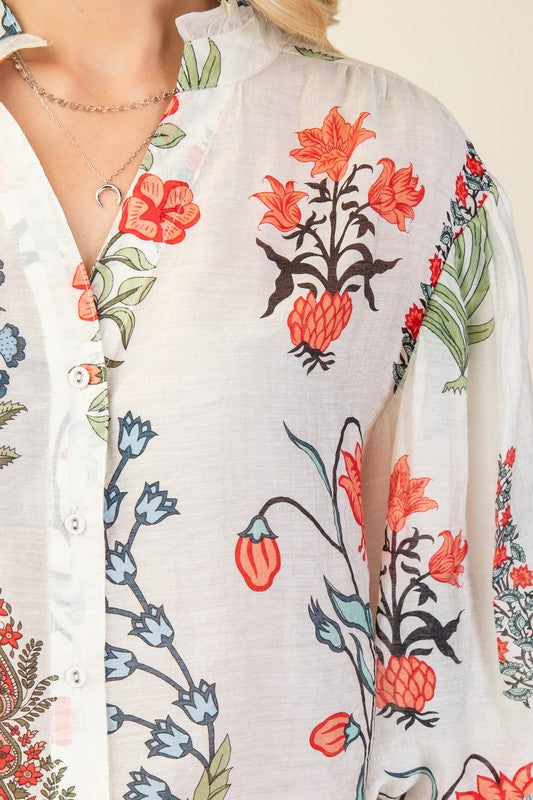 Vintage Floral Blouse in Ivory