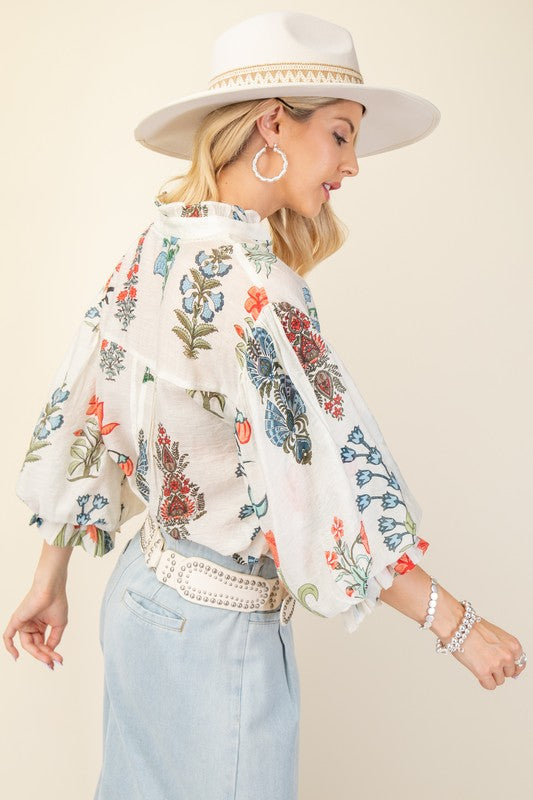 Vintage Floral Blouse in Ivory