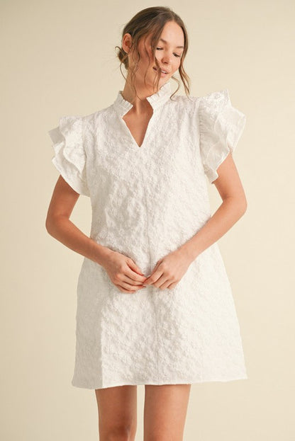 White Eyelet Flutter Sleeve Dress