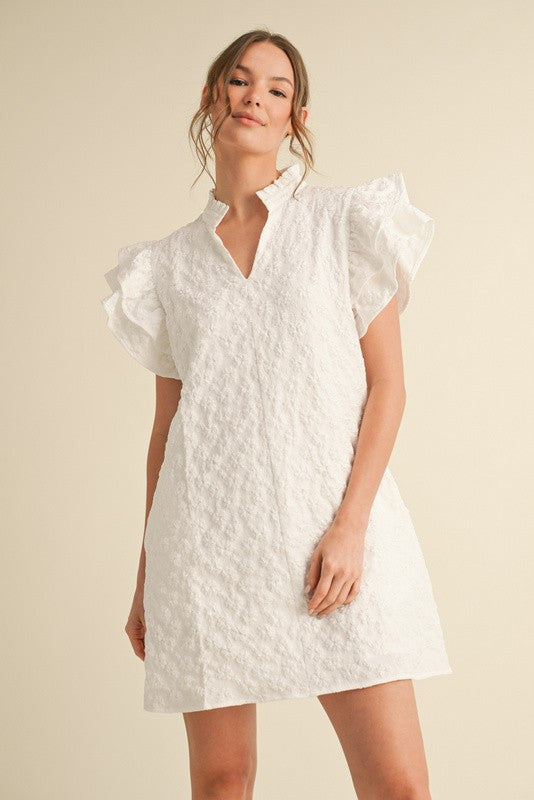 White Eyelet Flutter Sleeve Dress