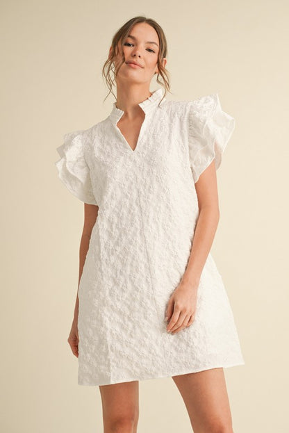 White Eyelet Flutter Sleeve Dress
