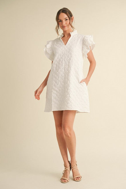 White Eyelet Flutter Sleeve Dress