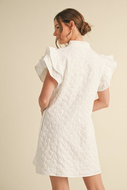 White Eyelet Flutter Sleeve Dress
