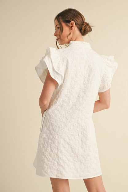 White Eyelet Flutter Sleeve Dress