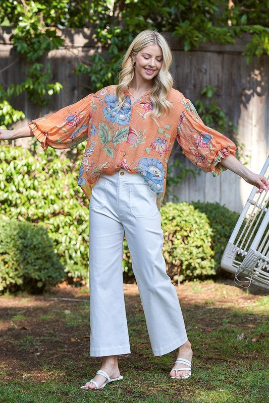 Vintage Floral Blouse in Honey