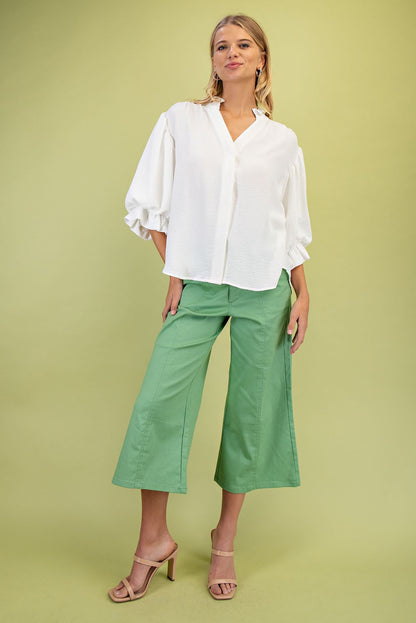 Flowy Balloon Sleeve Blouse in White