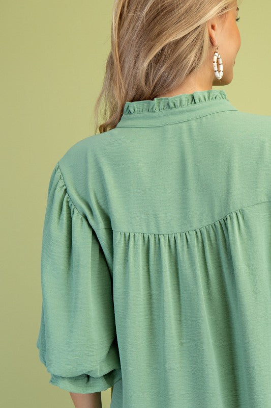 Green Apple Ruffle Blouse