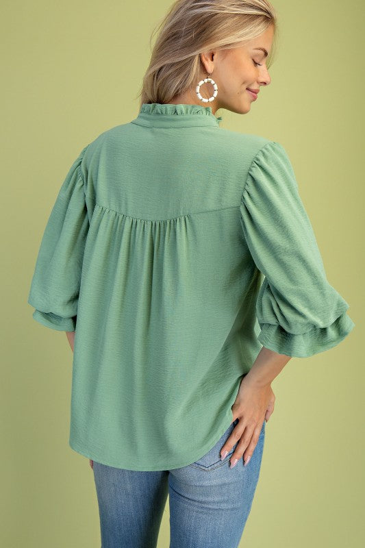 Green Apple Ruffle Blouse