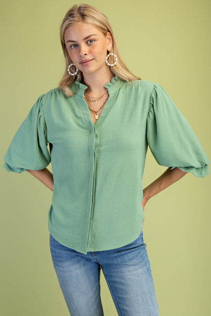 Green Apple Ruffle Blouse