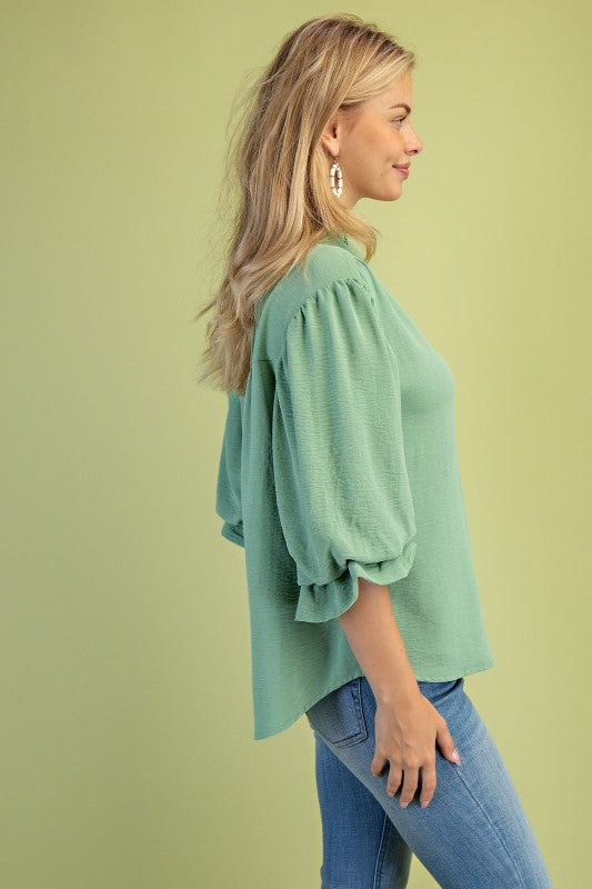 Green Apple Ruffle Blouse