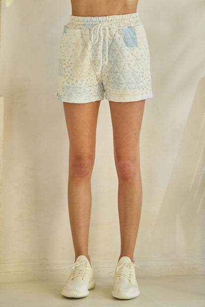 Quilted Floral Floral Shorts in Pastel Blue