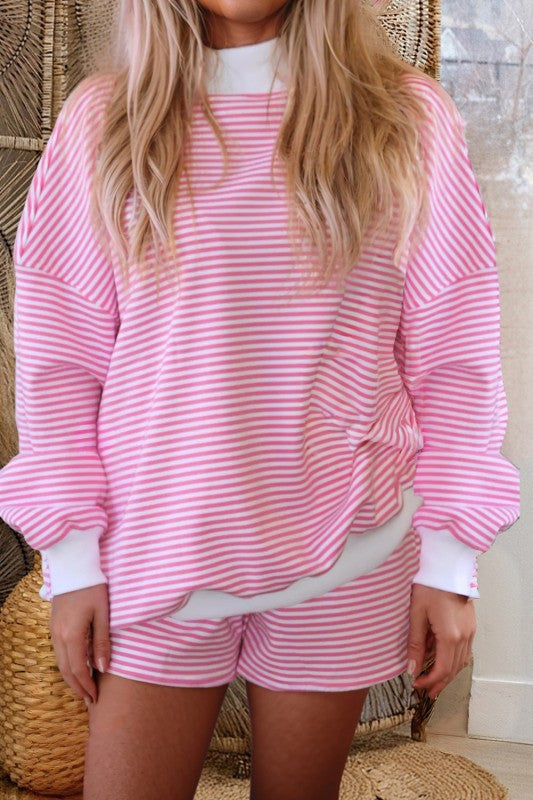 Hot Pink Stripe Mock Neck and Shorts Set