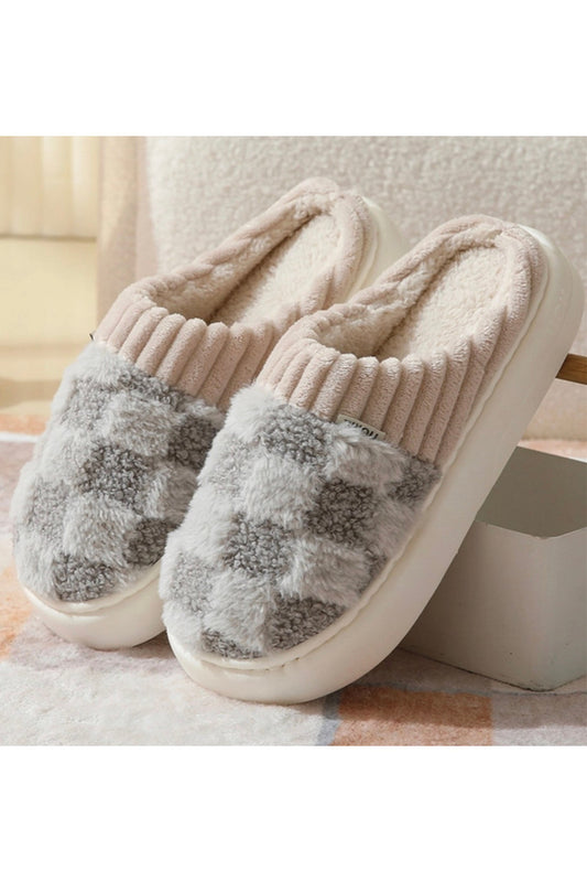 Checked Buffalo Plaid Grey Slippers