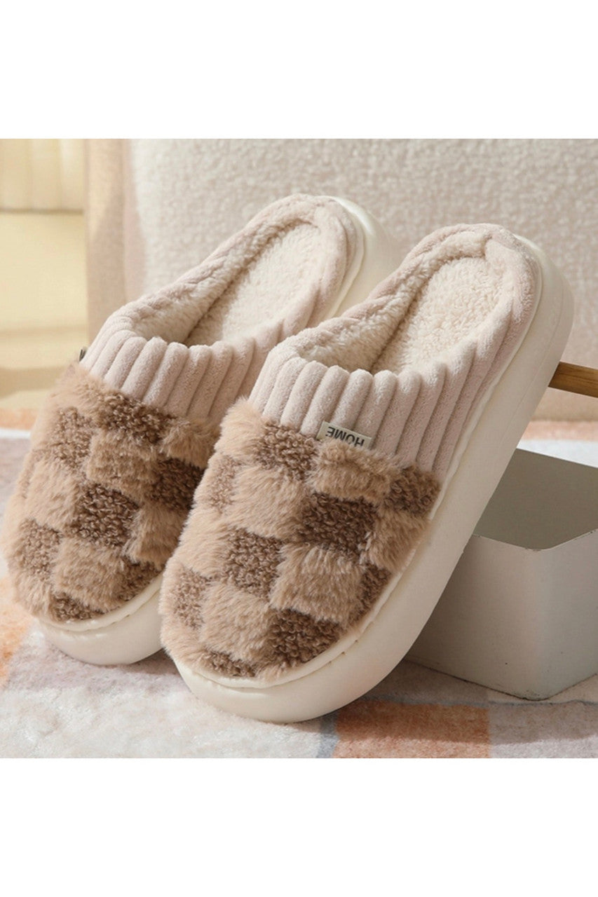 Checked Buffalo Plaid Coffee Slippers