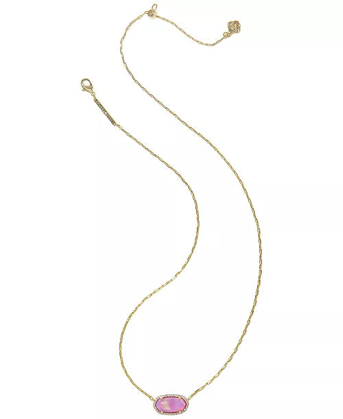 Kendra Scott Elisa Pave Frame Pendant Necklace in Gold Pink Opalescent Resin