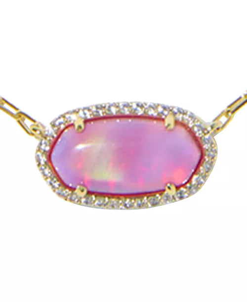 Kendra Scott Elisa Pave Frame Pendant Necklace in Gold Pink Opalescent Resin