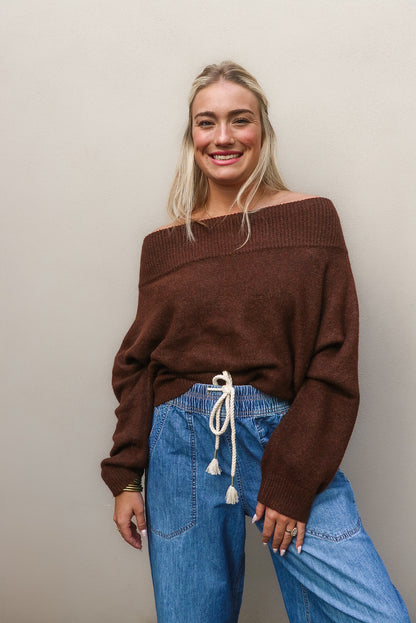 Brown Off The Shoulder Sweater