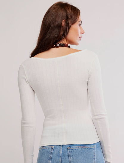 Free People End Game Pointelle Long Sleeve in Sugar Swizzle