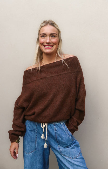 Brown Off The Shoulder Sweater