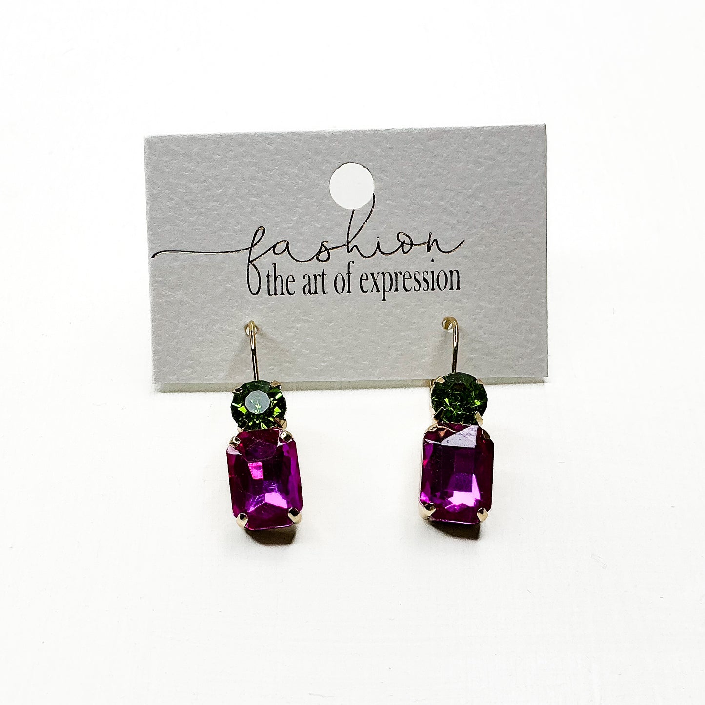 Pink and Green Diamond Dangle Hoops
