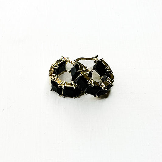 Black Studded Gold Hoops