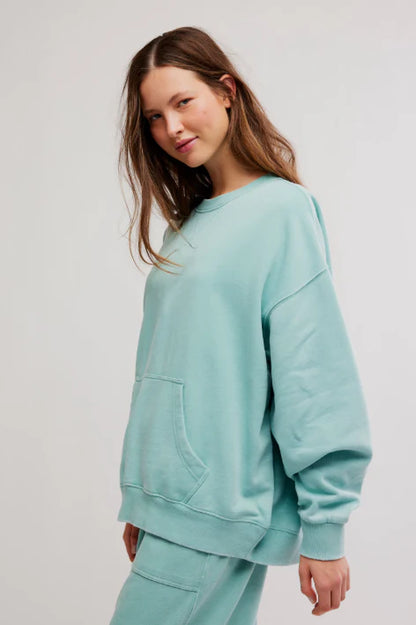 Free People Slow It Down Pullover in Aqua