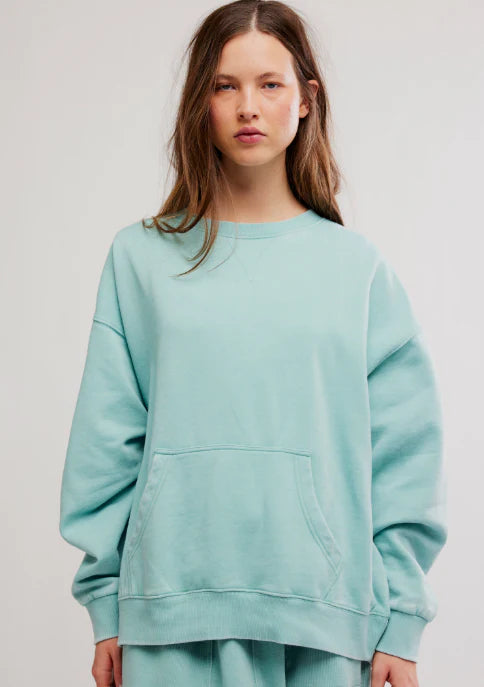 Free People Slow It Down Pullover in Aqua