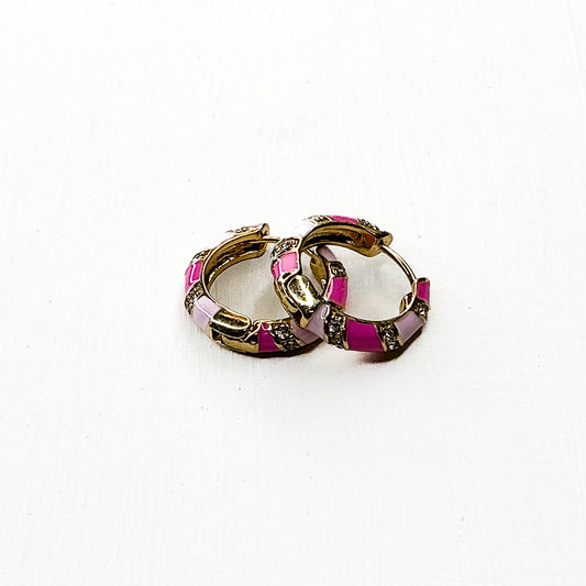 Pink Striped Gold Hoops