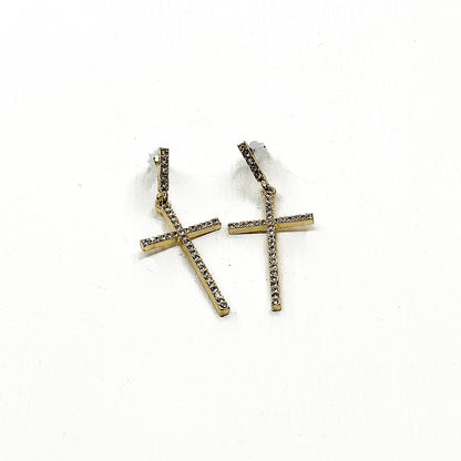 Diamond Cross Dangling Earrings