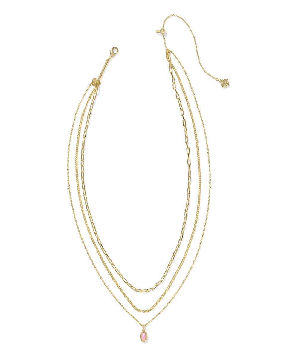 Kendra Scott Mini Elisa Gold Triple Strand Necklace in Carnation Opal