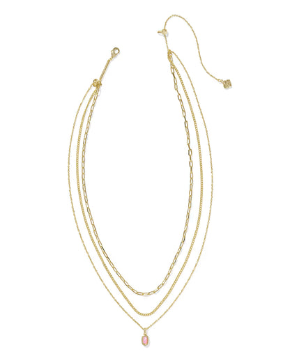 Kendra Scott Mini Elisa Gold Triple Strand Necklace in Carnation Opal