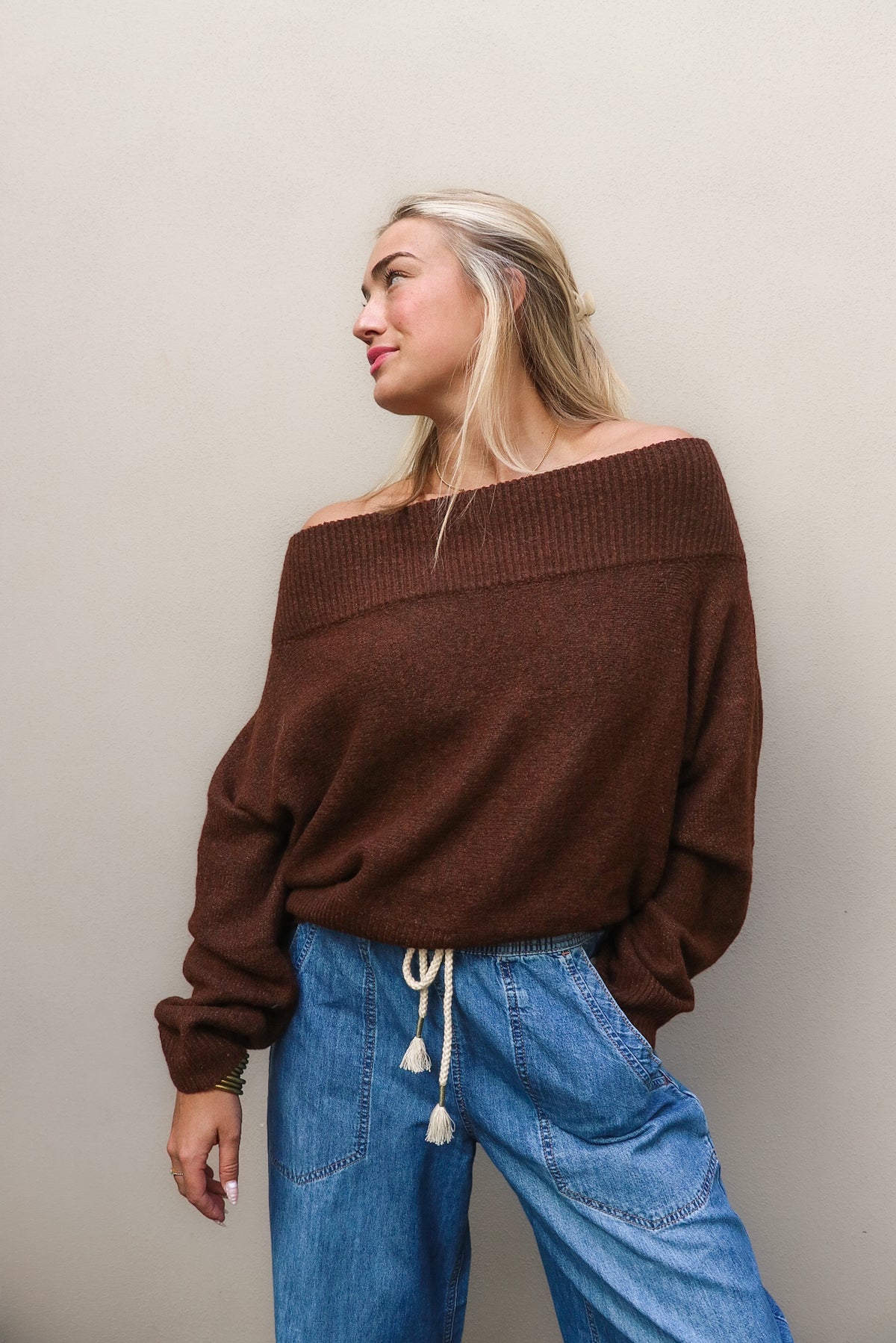 Brown Off The Shoulder Sweater