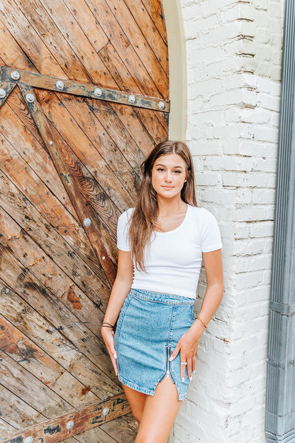 The Jacey Baby Tee Ribbed Top in White | One Size