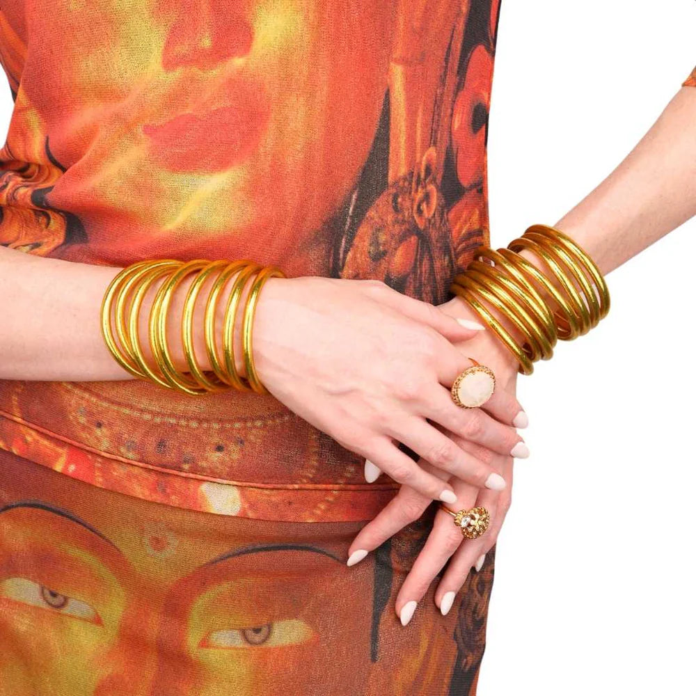 Budha Girl All Weather Bangles in Gold | Set of 9 | Medium